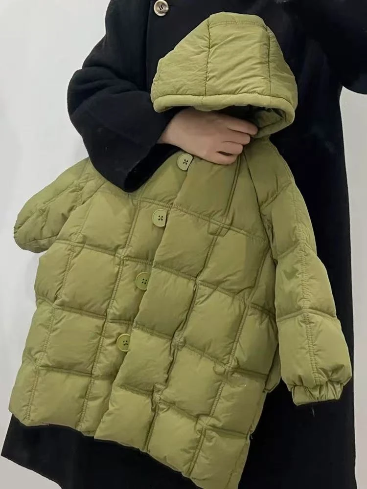 A4724男女童时髦洋气休闲百搭冬季半圆扣中长款棉服