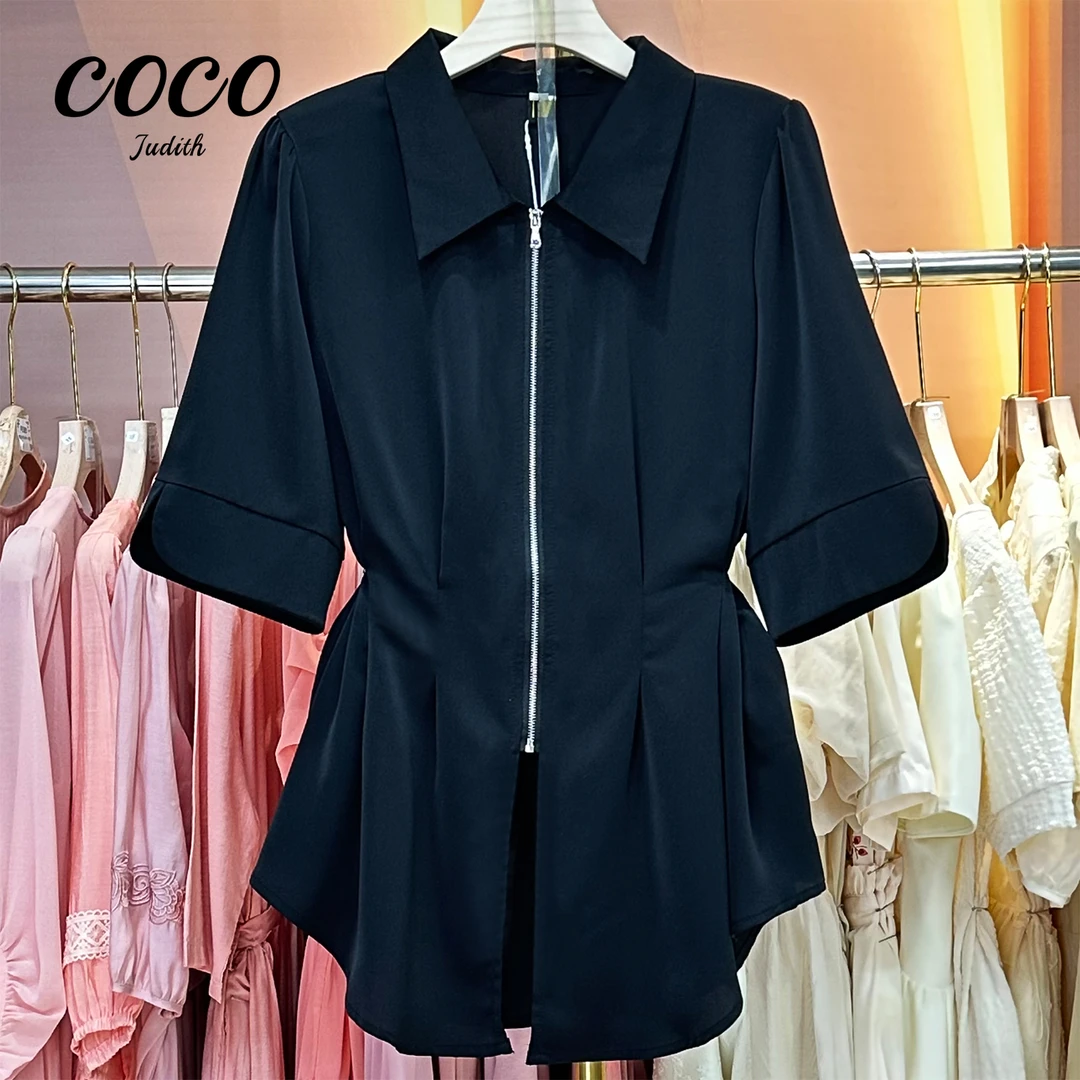 【RG019】2025年新款显瘦气质时尚休闲百搭女士收腰设计感小衫