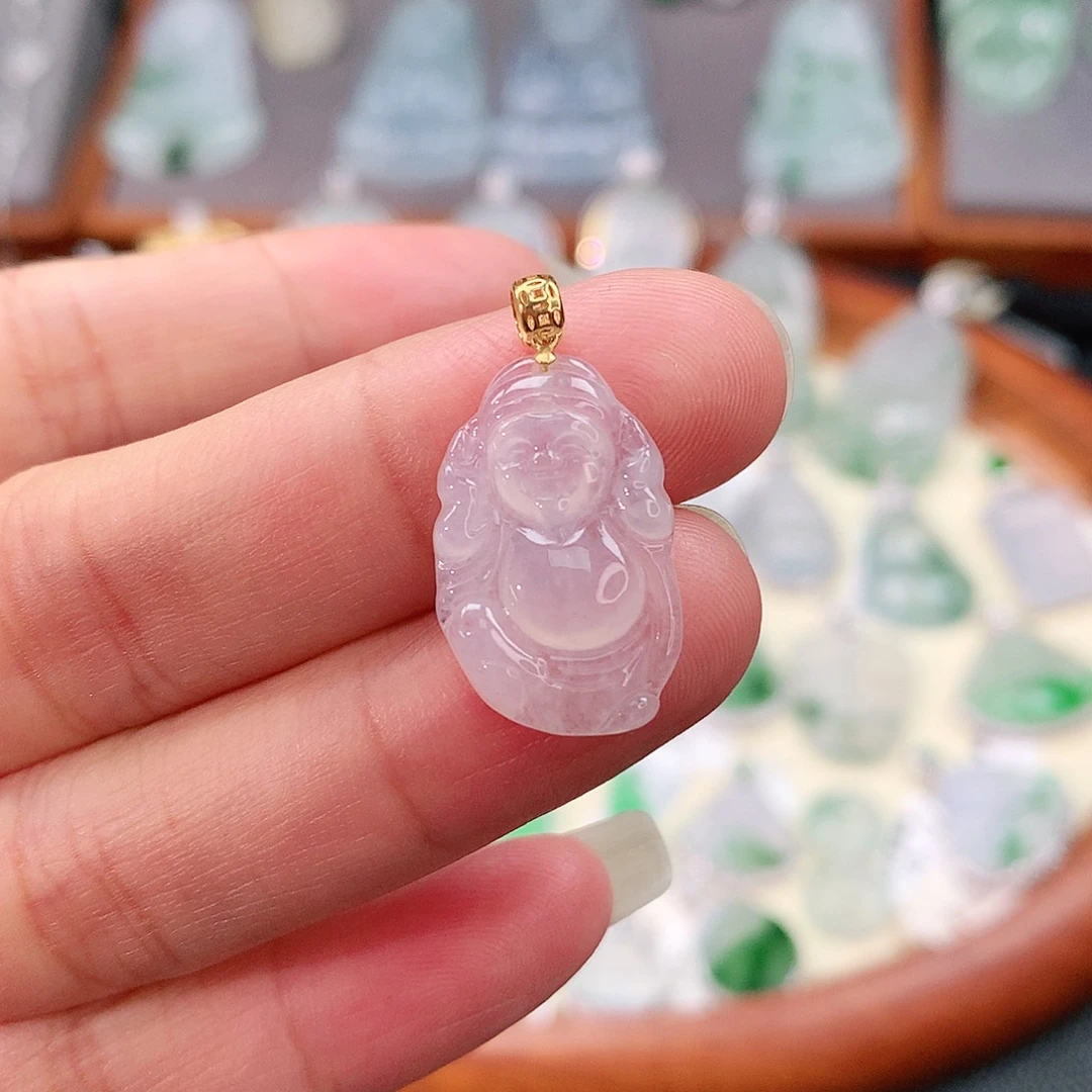 颈饰18K金镶嵌翡翠财神爷