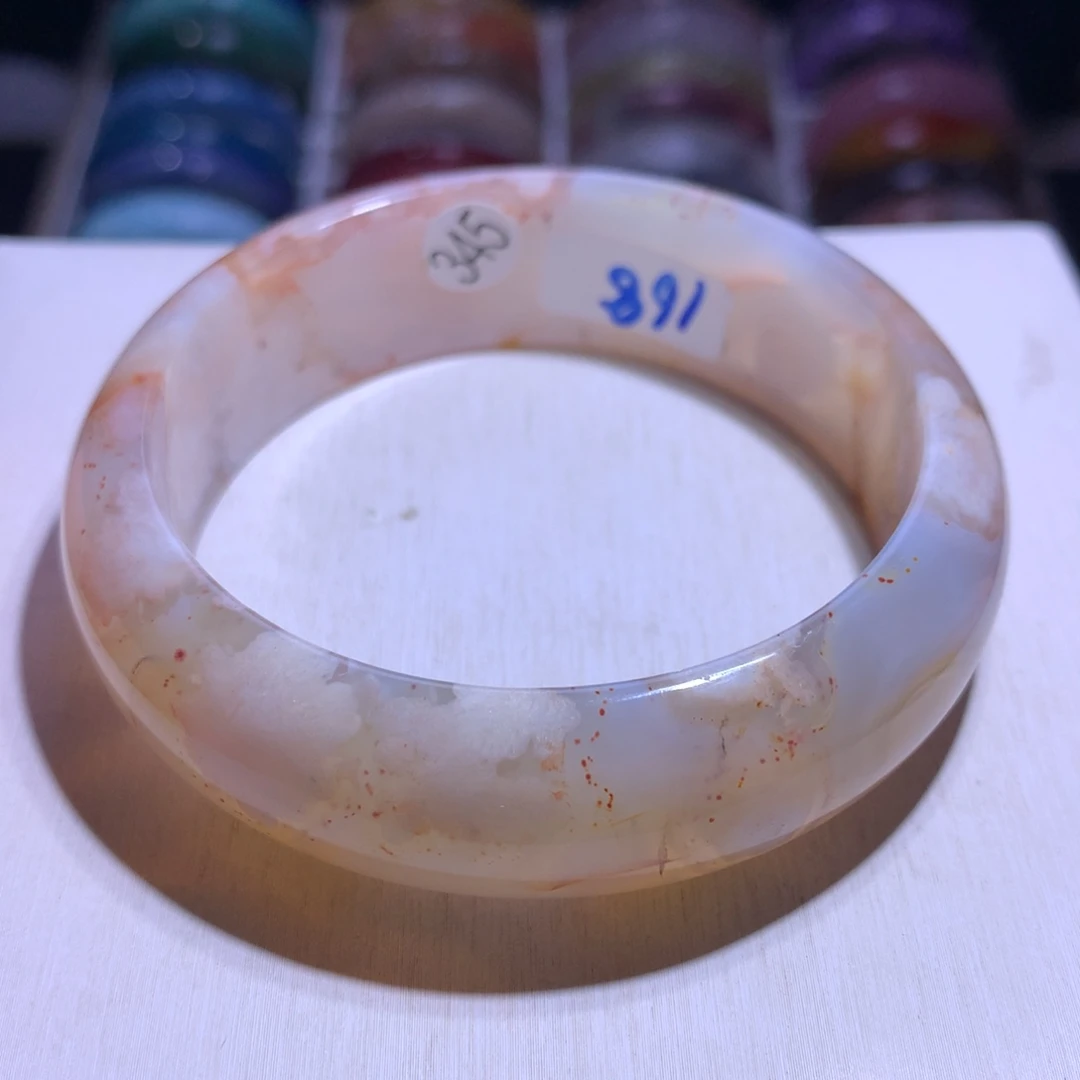 水晶手镯银S925镶嵌樱花玛瑙62.4圈345