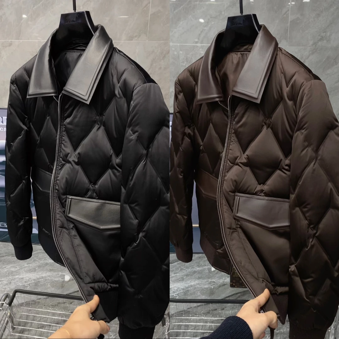 冬季新款男士轻奢时尚百搭高端拼绵羊皮可拆卸领鹅绒羽绒服 25327