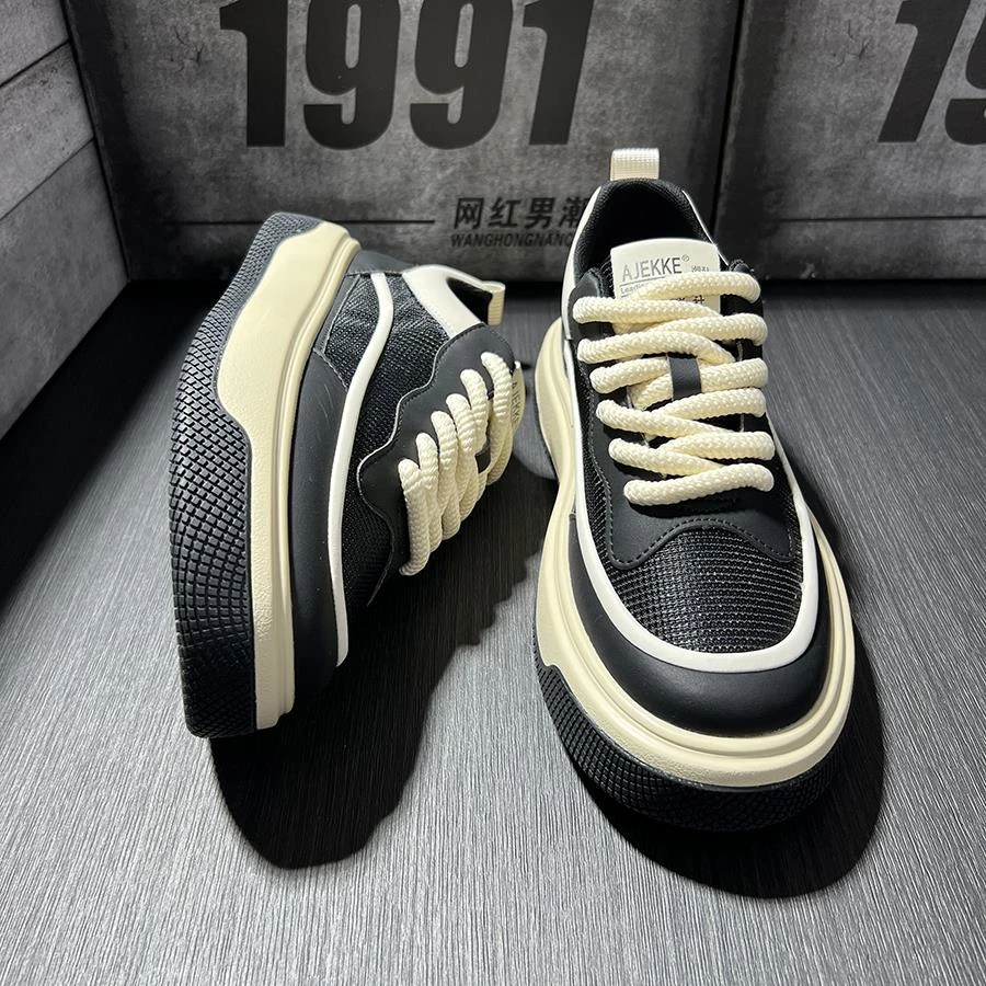 玛古芭厚底增高板鞋男简约时尚高级感痞帅男鞋百搭透气轻奢休闲鞋