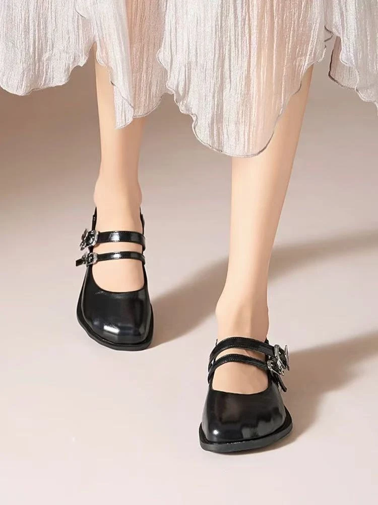 LA-238 黑色 法式复古玛丽珍鞋女2025夏季新款平底配裙子小皮鞋子