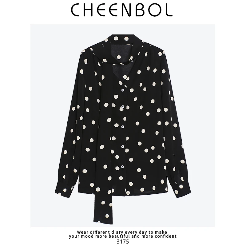 3175长袖衬衫时尚波点衬衫女春秋新款简约设计感上衣通勤OL衬衣
