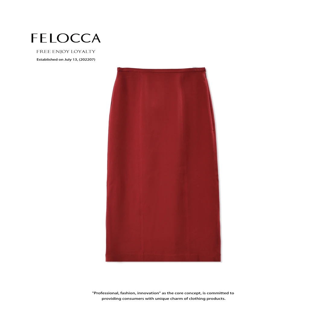 【FELOCCA】重磅真丝纯色红色半裙25SBQ277