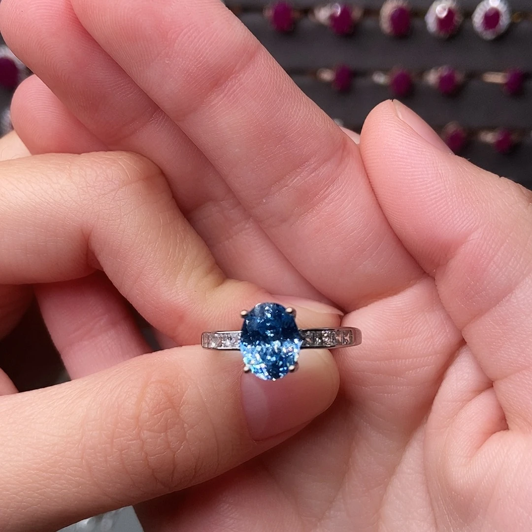 银S925镶嵌海蓝宝石戒圈