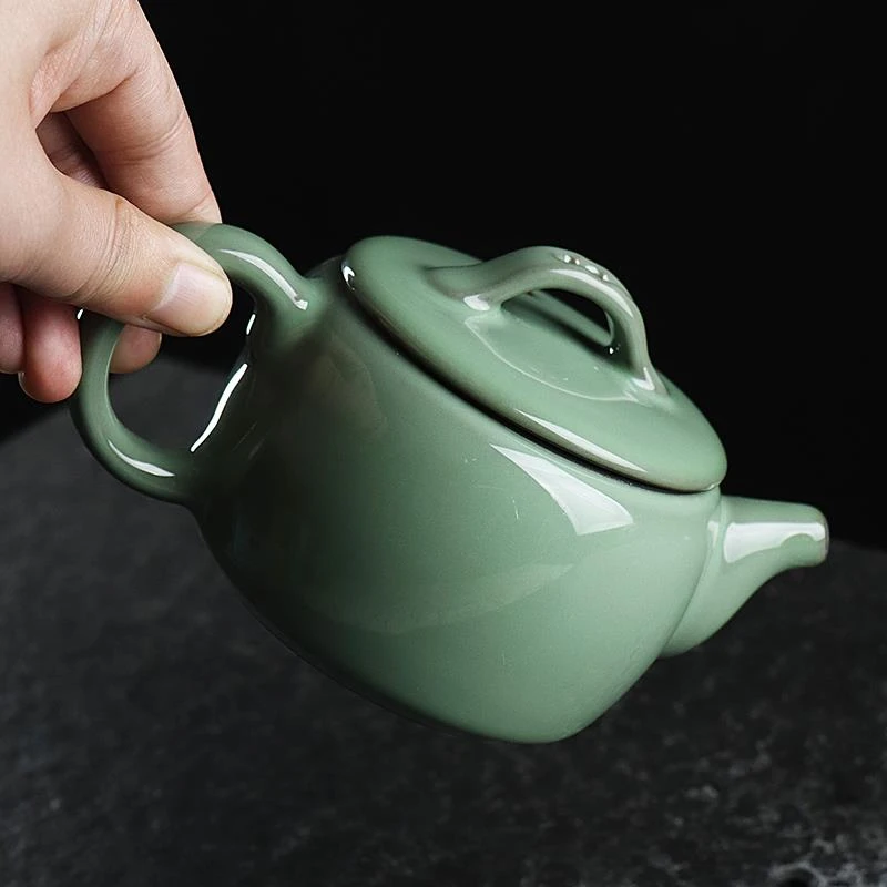 新款 官窑铁胎梅子青汉瓦壶 大容量家用陶瓷不烫手日式泡茶单壶