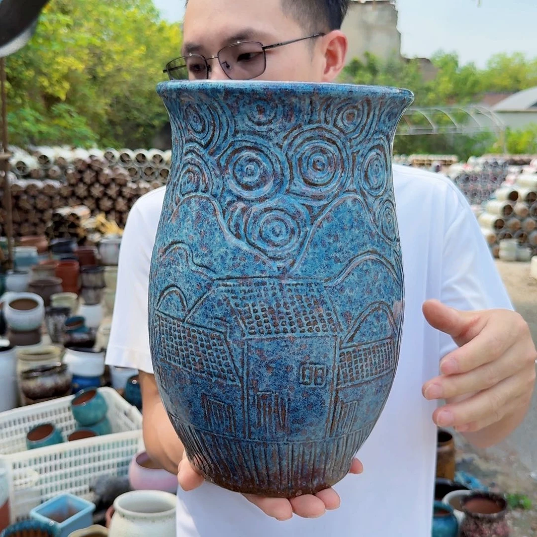 紫砂花盆口19高30（一个房子蓝