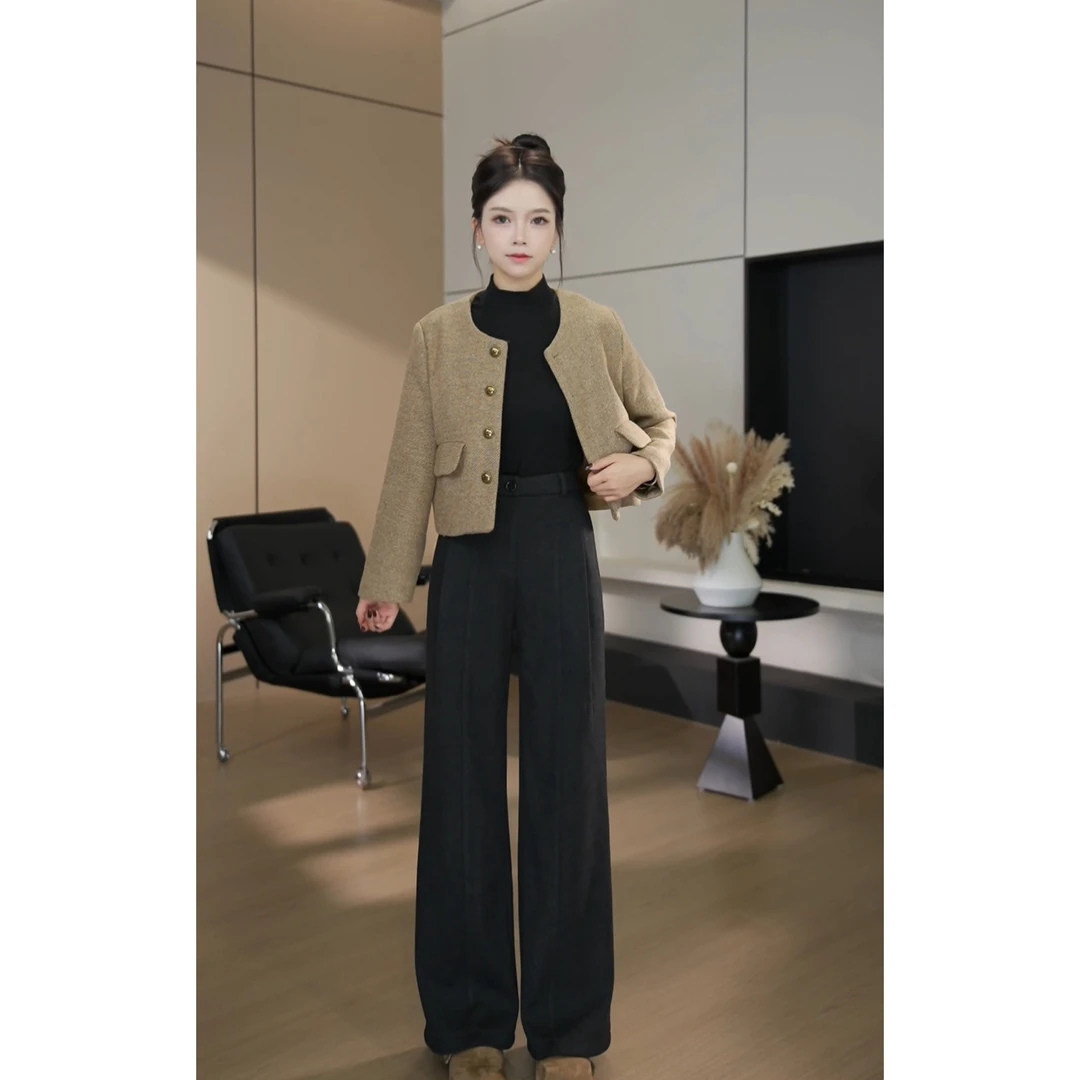 【现货】秋冬加绒显瘦高腰休闲百搭宽松直通休闲裤-2676