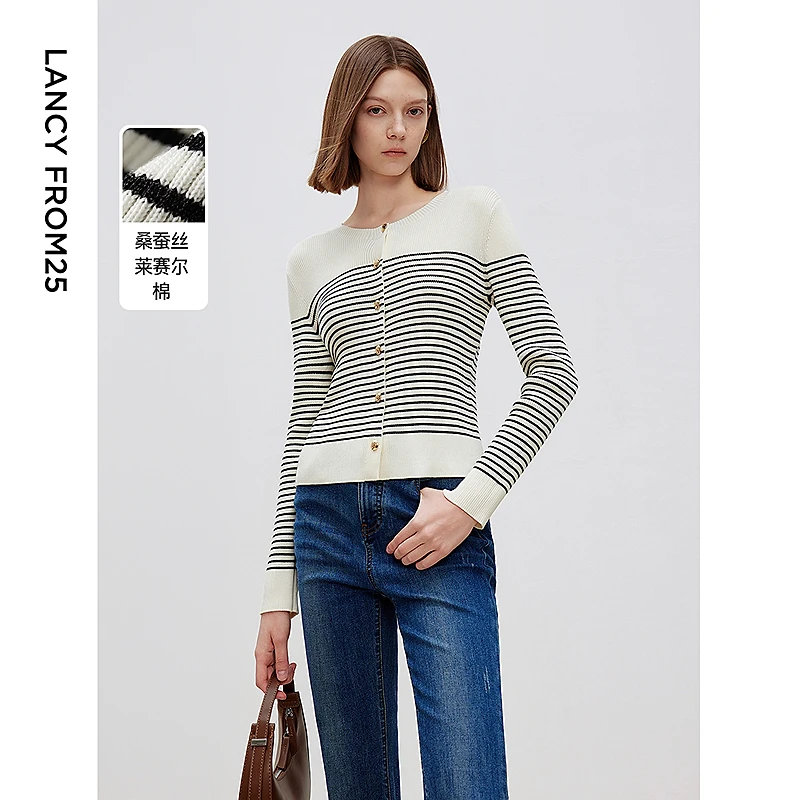 朗姿法式气质高级感修身开衫上衣毛针织衫打底衫内搭2025年春新款