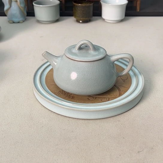 青焱汝瓷天青石pi凹壶微瑕