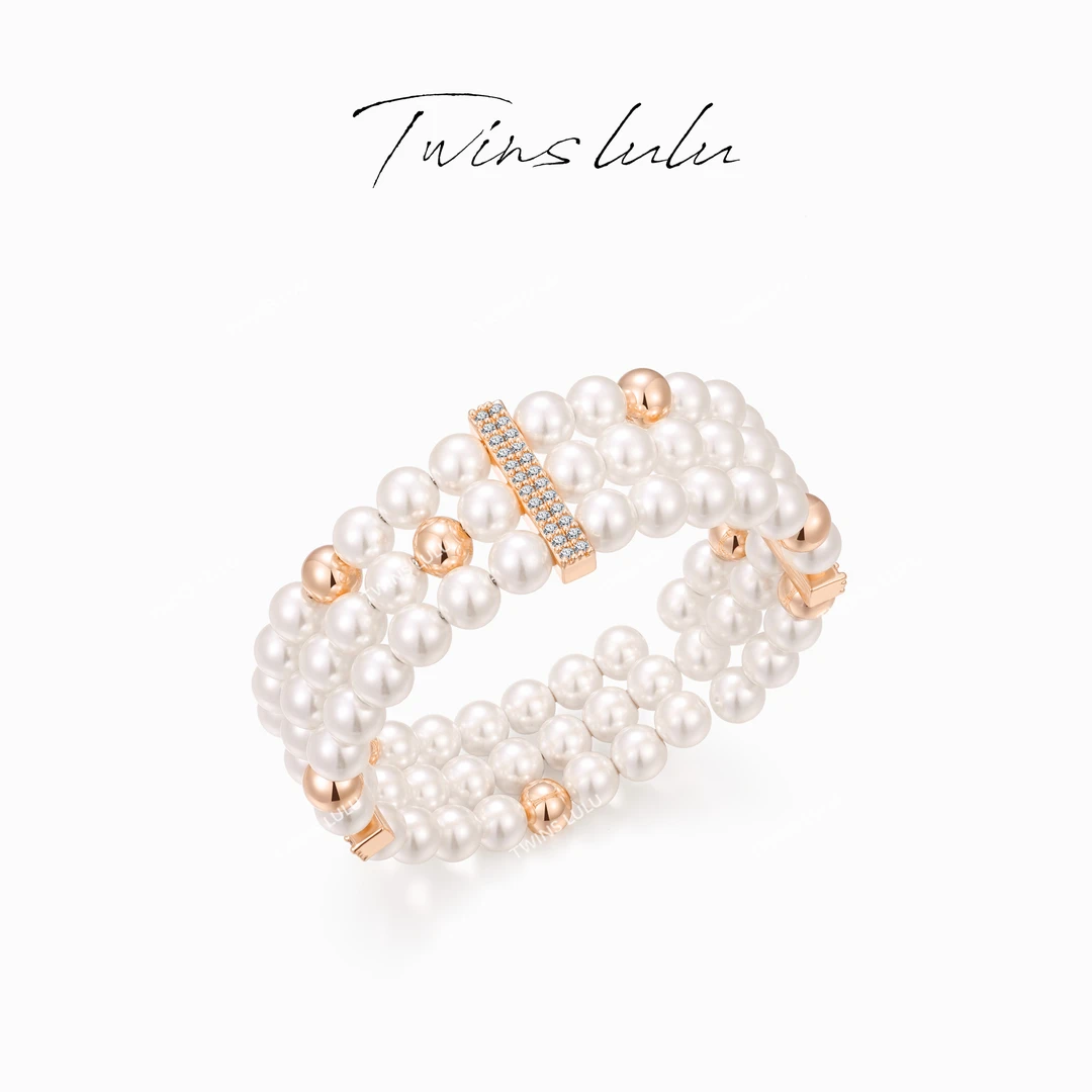 TWINS LULU 镀k金 轻奢气质时尚百搭设计感多层珠珠手镯TSS7834