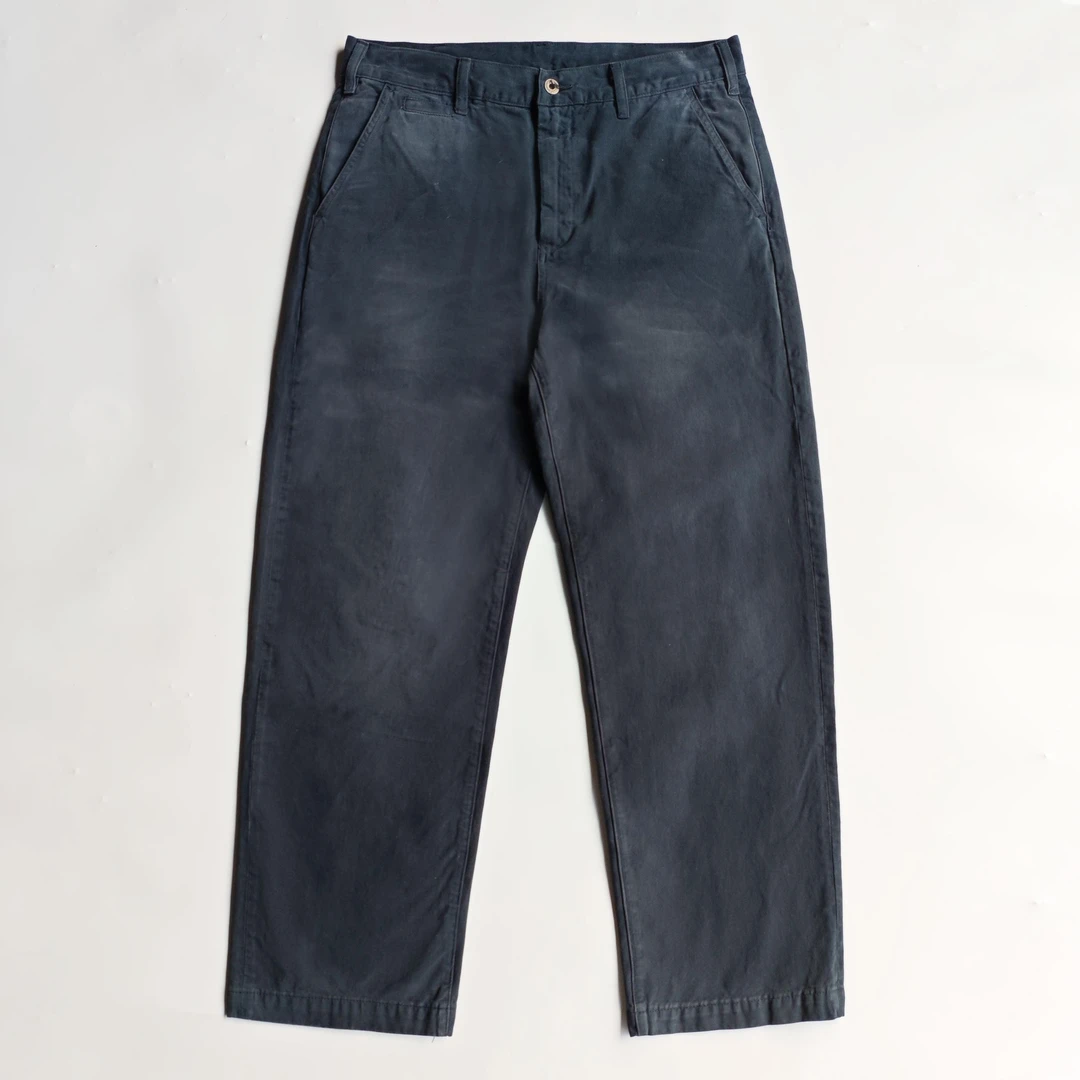 WIROTE威络复古洗水磨白做旧高密斜纹靛蓝晕染九分裤340g休闲长裤