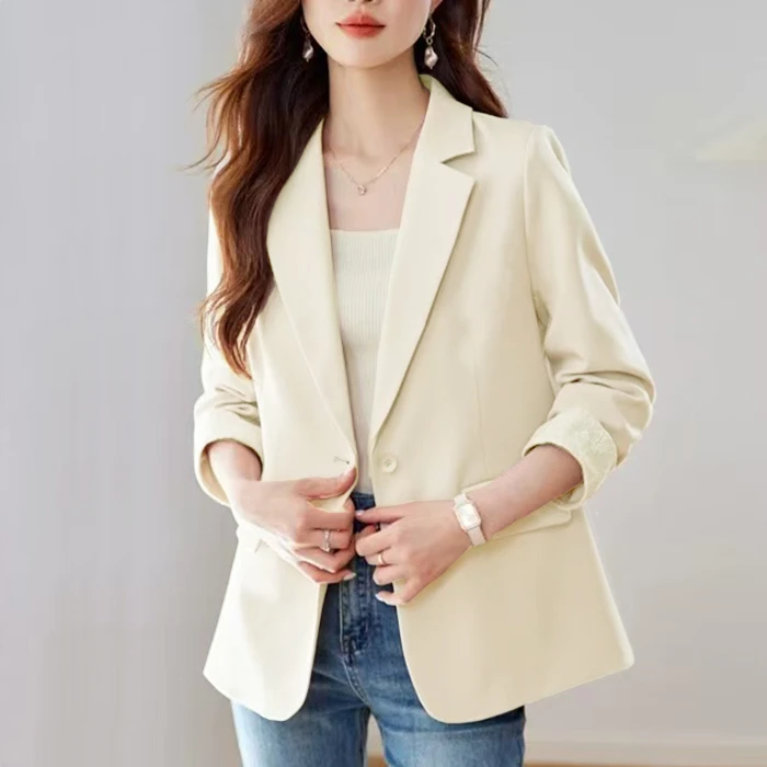 女士拼接蕾丝袖口西装外套春夏新款显瘦百搭气质时尚2680