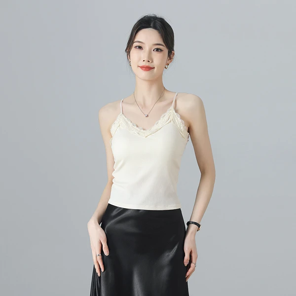 燕苹春季新款修身显瘦性感蕾丝花边透气可调节纯色吊带美背YW5859