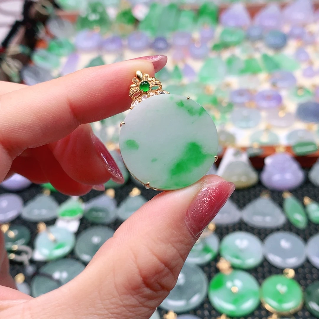 吊坠(不含链)18K金镶嵌翡翠