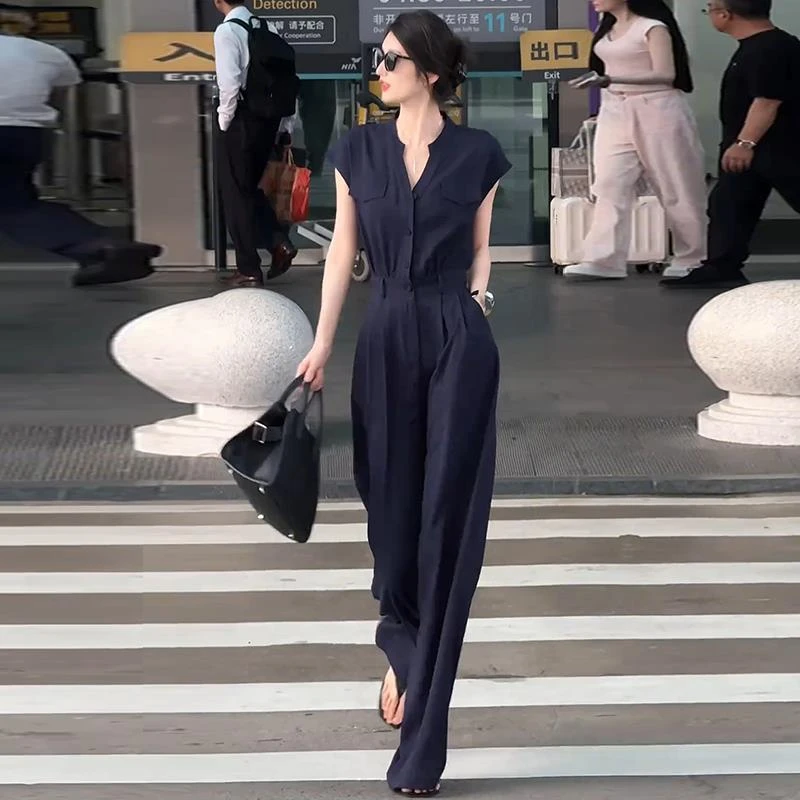 连体裤女2025夏季新款洋气高级感显瘦收腰连衣裤休闲阔腿裤套装