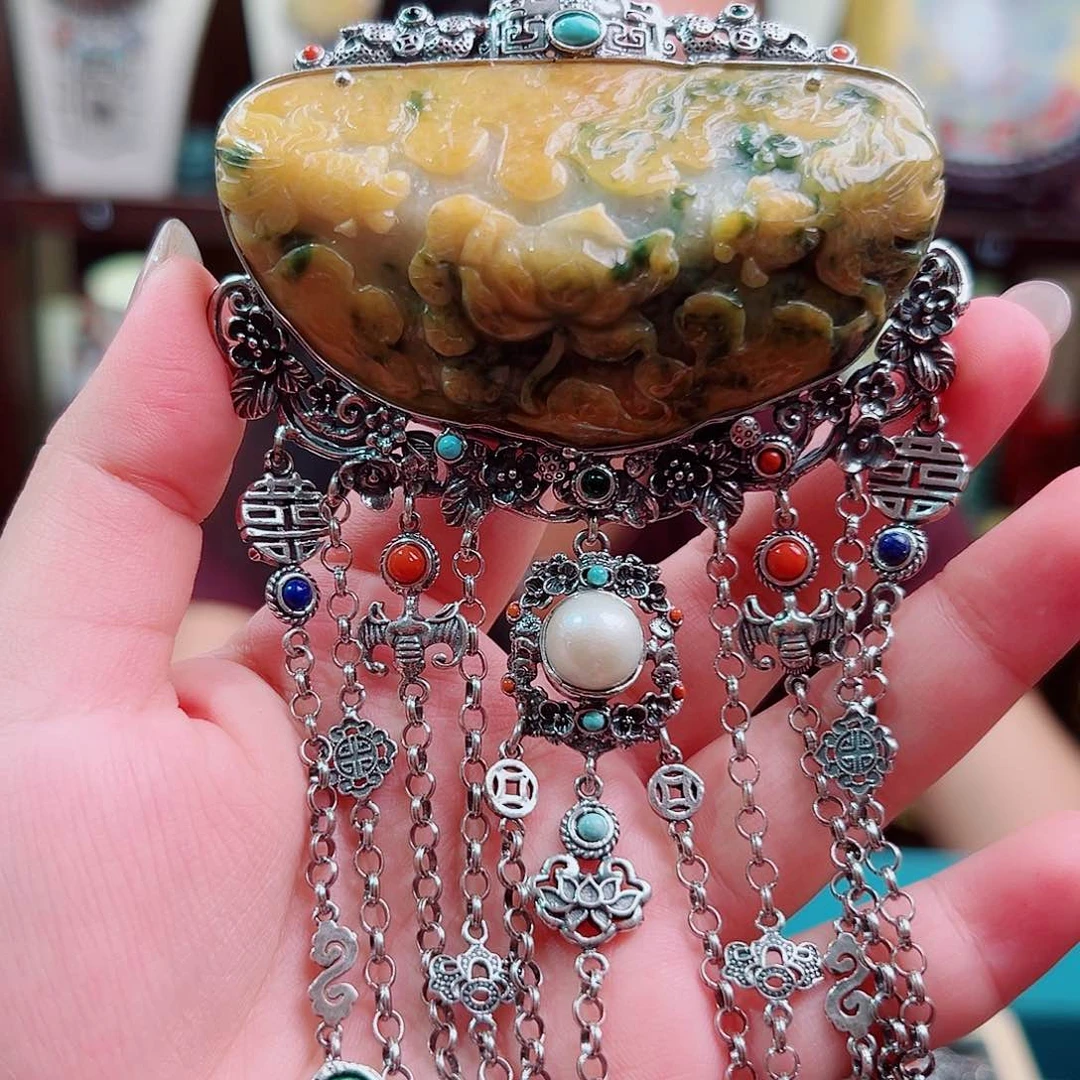 颈饰翡翠银S925镶嵌国风