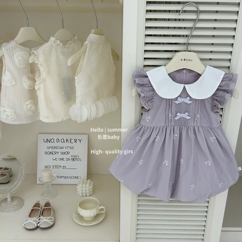 现【乐恩baby】高级女童夏季新款紫色花苞裙洋气连衣裙可爱宝宝