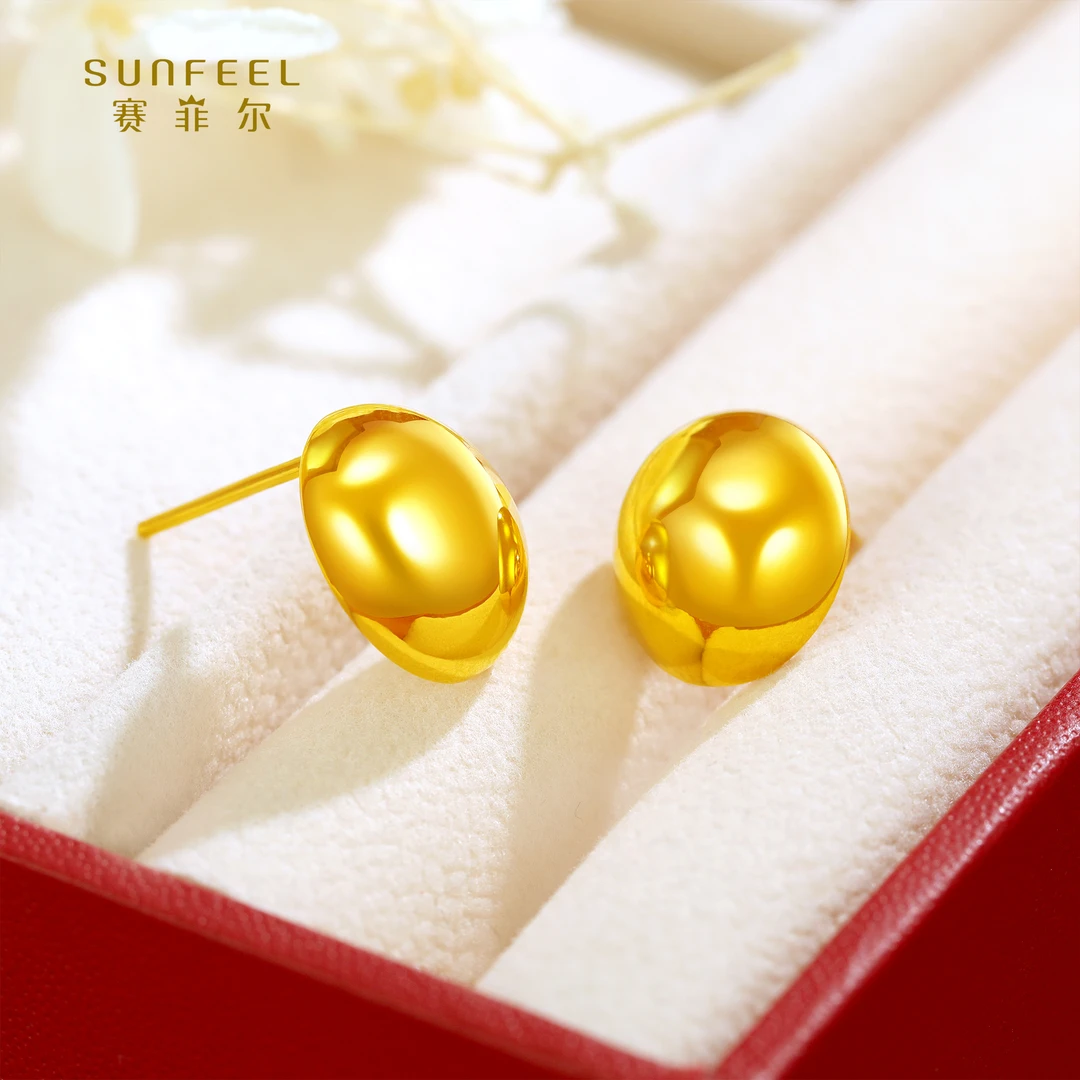 SUNFEEL/赛菲尔【优选店】足金5D金光面椭圆形直针耳钉5DE00387
