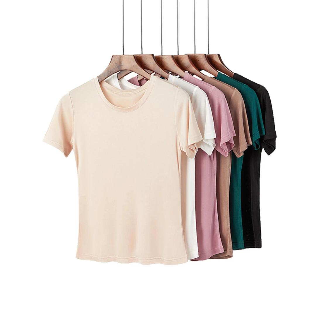 SILVIYE真丝圆领桑蚕丝宽松纯色百搭不透短袖T恤女TX52021