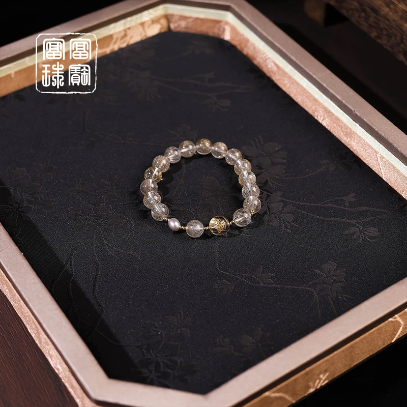 【银蝶】银发晶 水晶18k金百搭手串（天然珠宝多样性发）