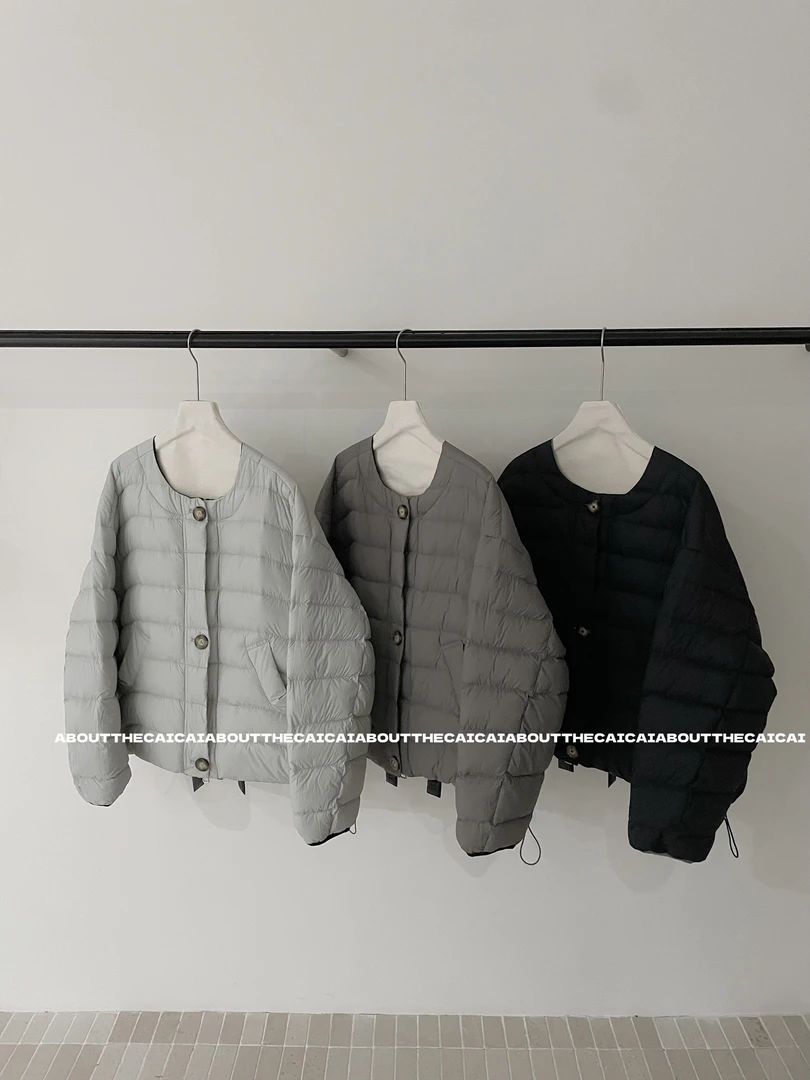 CAICAI/【双面羽境】90白鸭绒双面穿无领羽绒服女冬季外套轻装滑
