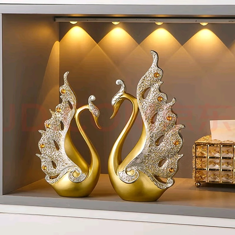 摆设现代装饰品金钻石天鹅创意客厅的饰品酒柜小摆件家居艺术品