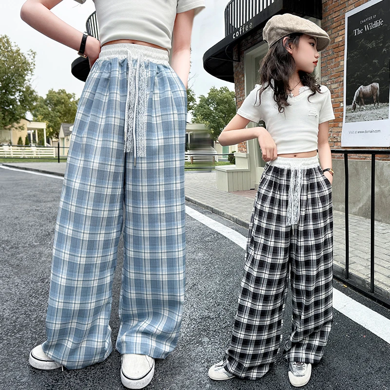 女童格子裤夏季2025新款儿童装韩版洋气休闲裤大童百搭宽松阔腿裤