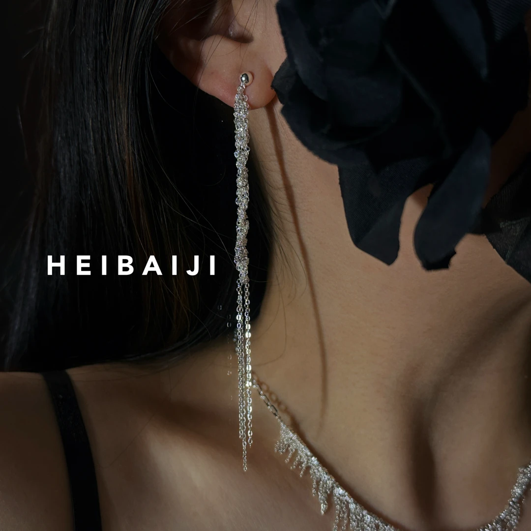 925银耳饰 手工编织耳环 通体s925纯银链条手工制作10cm流苏耳环