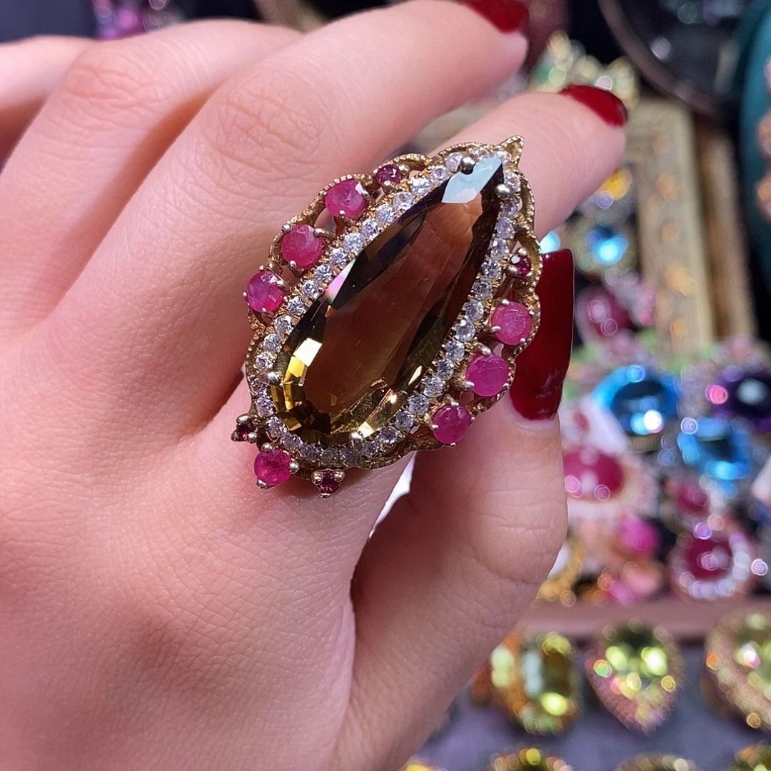 烟晶戒指银S925镶嵌