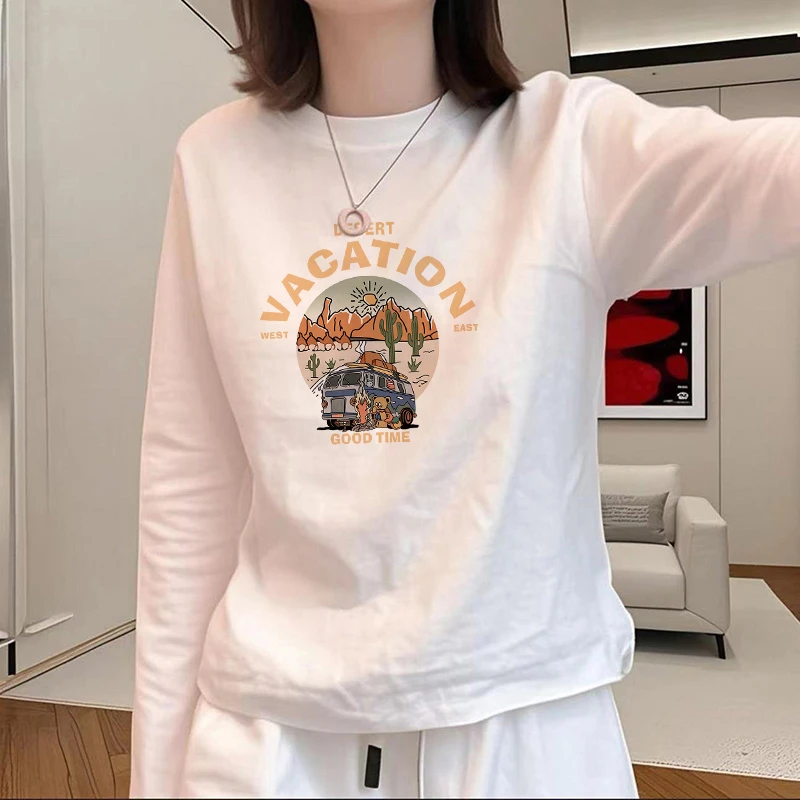 甜美可爱风格上衣2025新款秋冬季圆领百搭白色长袖内搭打底T恤女