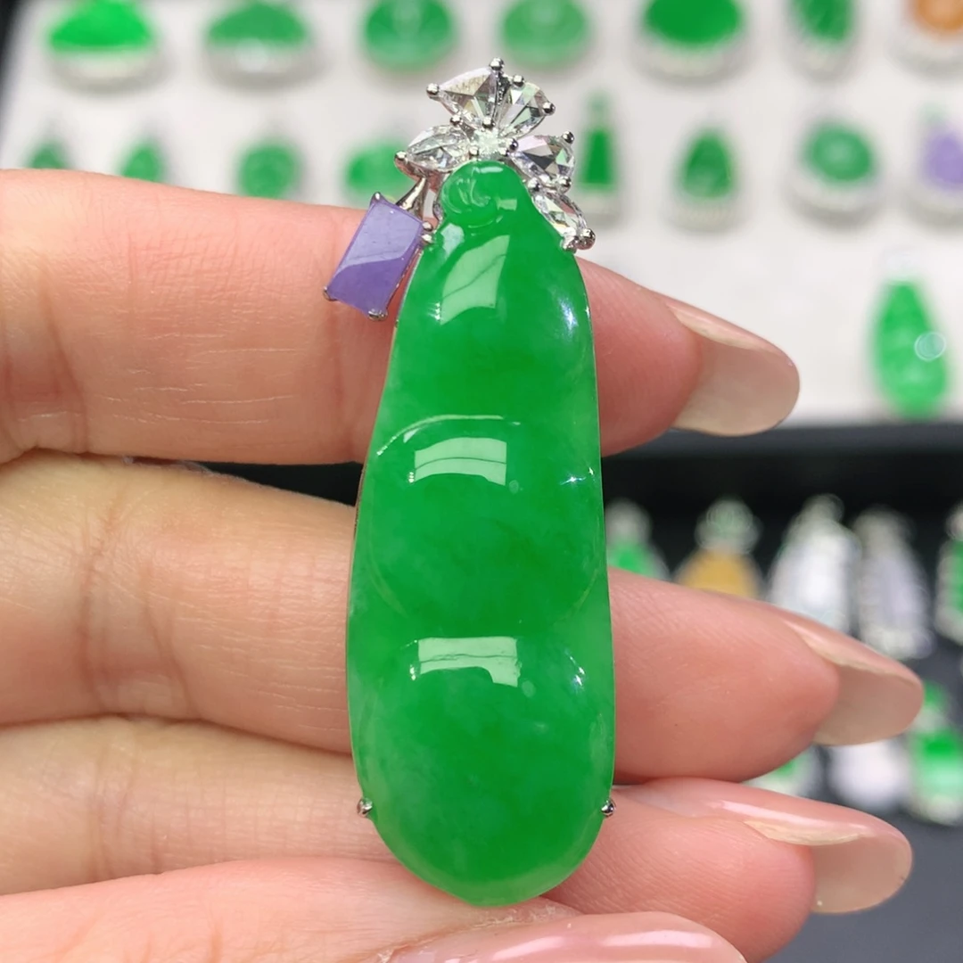 翡翠18K金镶嵌吊坠(不含链)