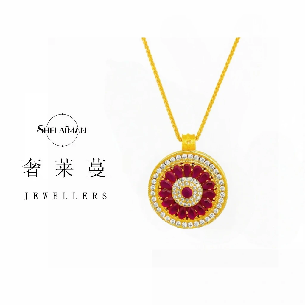 奢莱蔓/SHELAIMAN新中式玫瑰花窗双面【可转动】八宝罗盘时尚项链