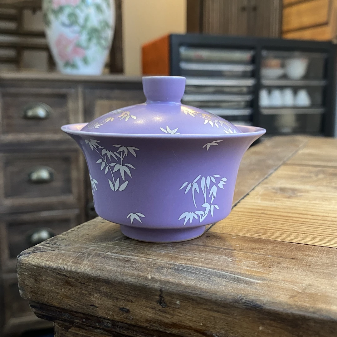 四海【银竹不秋草二才盖碗】精美手绘中式陶瓷茶道器具盖碗容量80ml