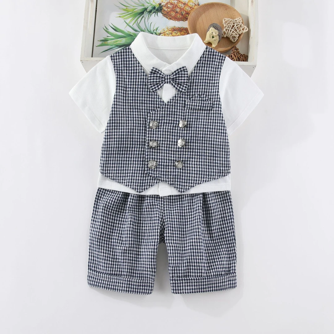 薄款夏季男童套装婴儿绅士服装小童男宝宝英伦风西装礼服百天周岁