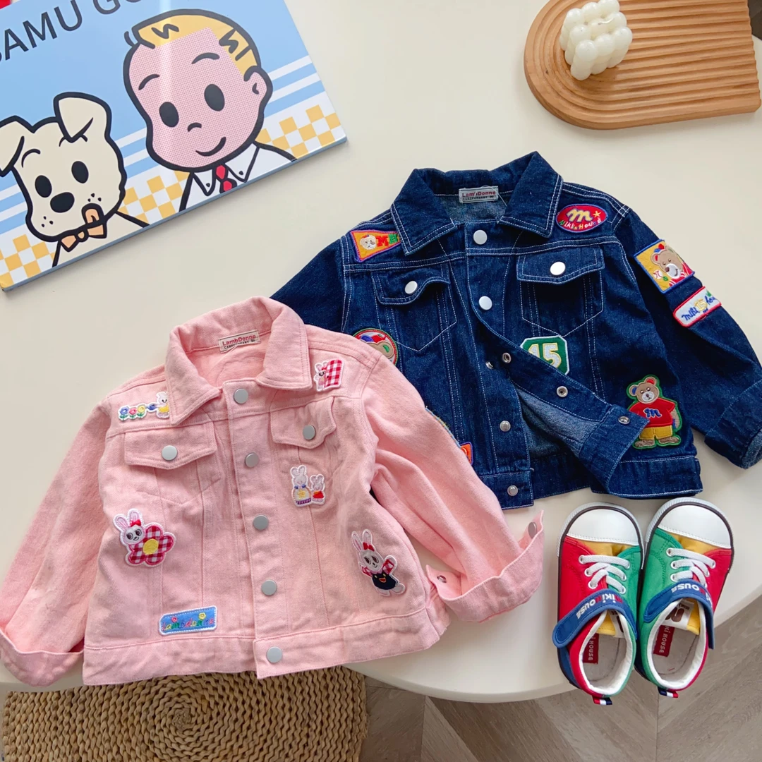 日系儿童外套可爱卡通小熊刺绣男童牛仔外套童装B1442
