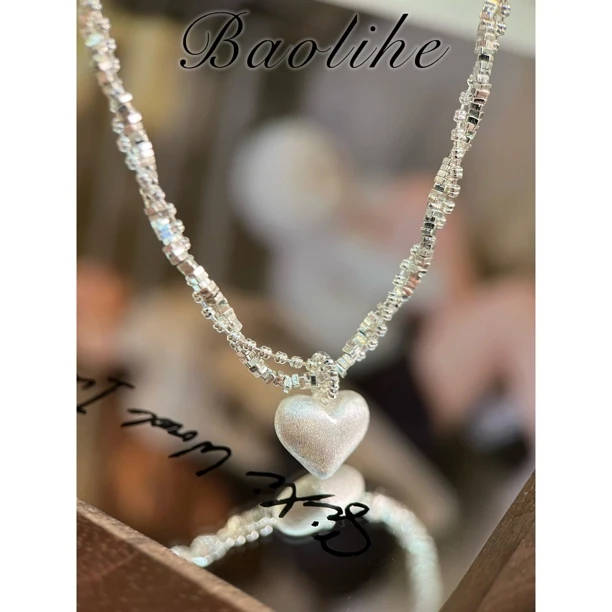 镀白金 拉丝爱心 高级感项链X8271