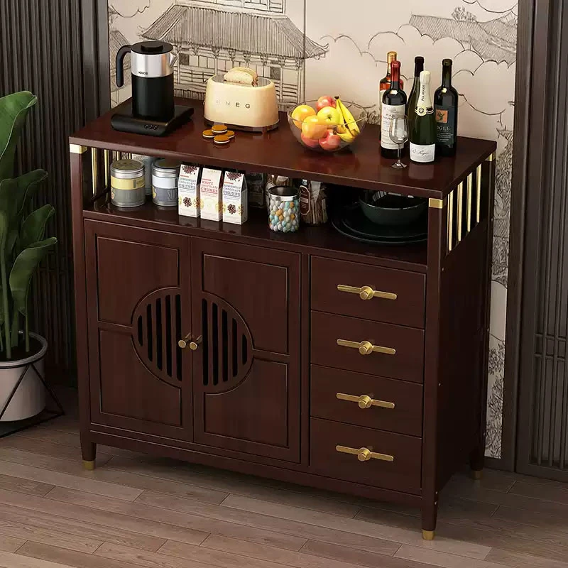 新中式餐边柜厨房橱柜靠墙一体储物柜茶水柜多功能置物柜落地酒柜