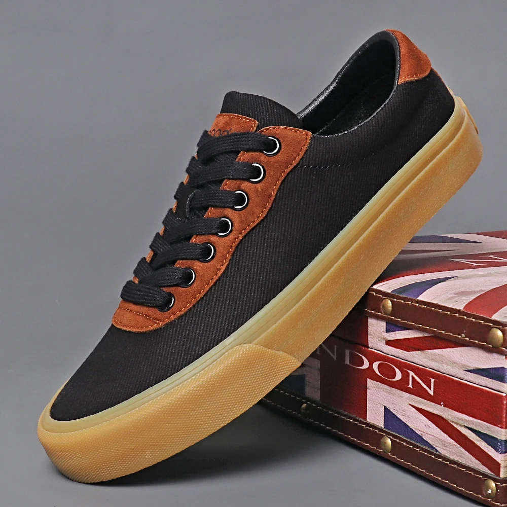 2025秋季新款帆布鞋男士透气休闲鞋时尚百搭男鞋低帮鞋拼色潮鞋子