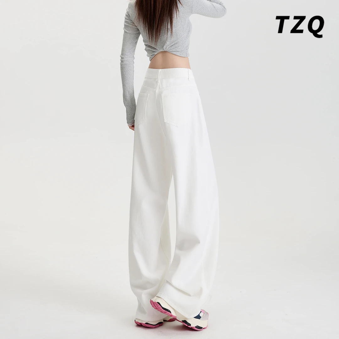 白色三防阔腿牛仔裤女秋装新款天丝高腰宽松显瘦百搭裤TZQ2581208