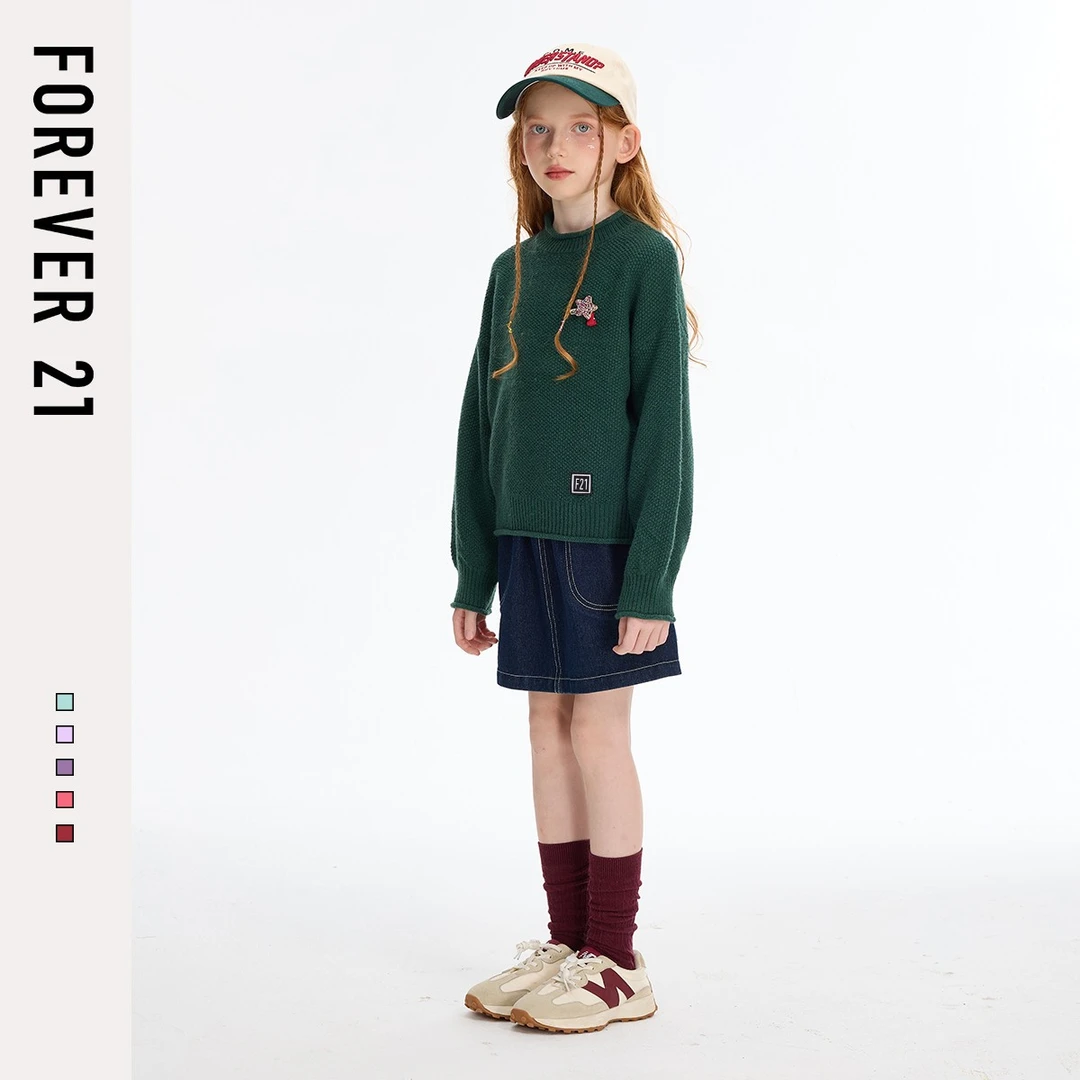 Forever 21女童服装秋季保暖童装女孩秋装2025新款宽松儿童毛衣