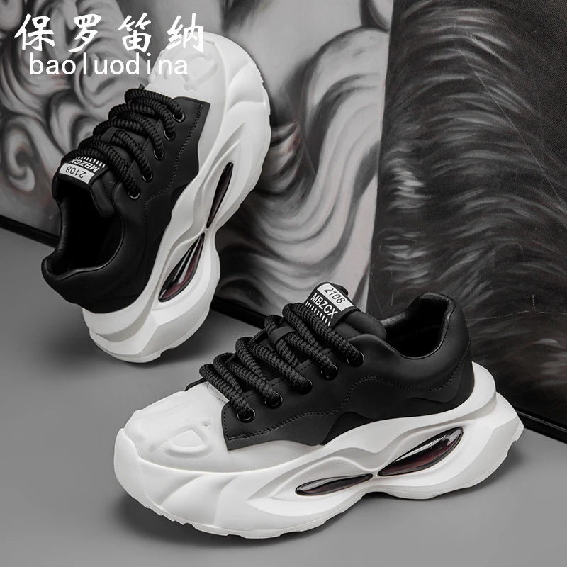 保罗笛纳男鞋欧洲站潮牌小众厚底增高夏季舒适网红低帮气垫老爹士