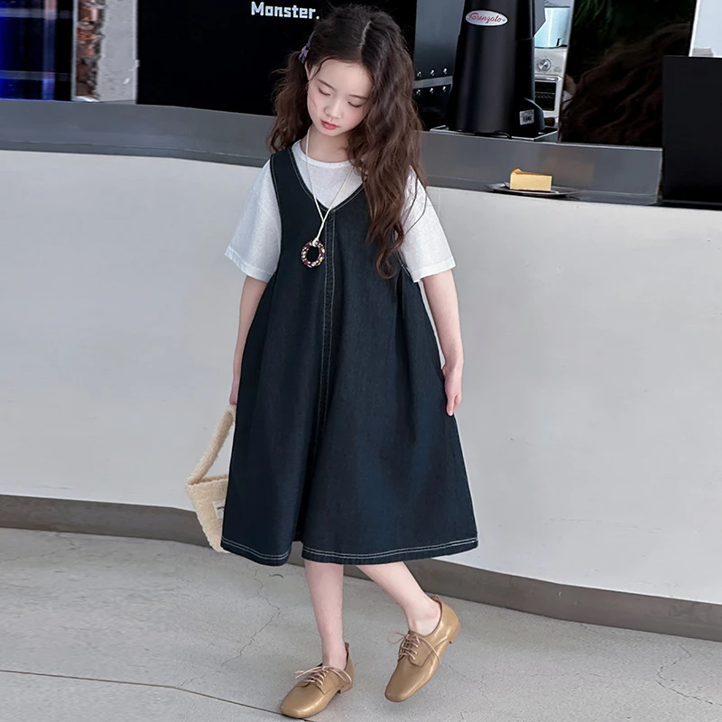 女童夏季连衣裙2025新款洋气时尚牛仔裙6-12岁中大童夏款时髦裙子