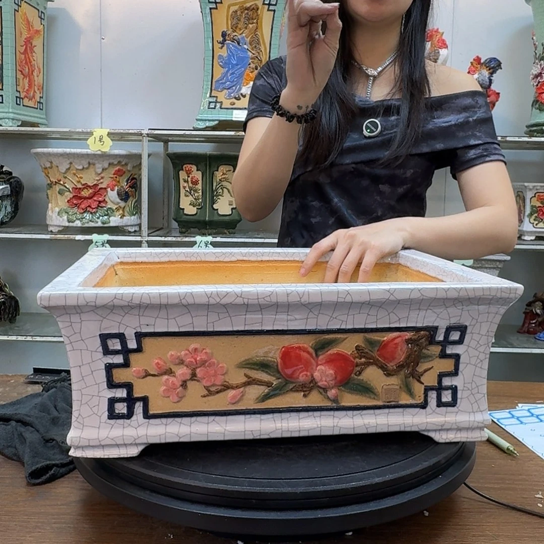 旋***律无花朵石湾盆300陶泥花盆