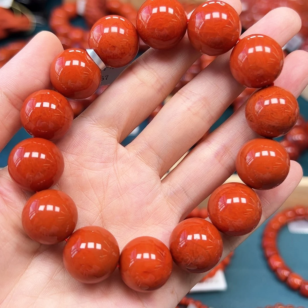 南红玛瑙未镶嵌手串瓦西满肉火焰纹16mm+收藏级