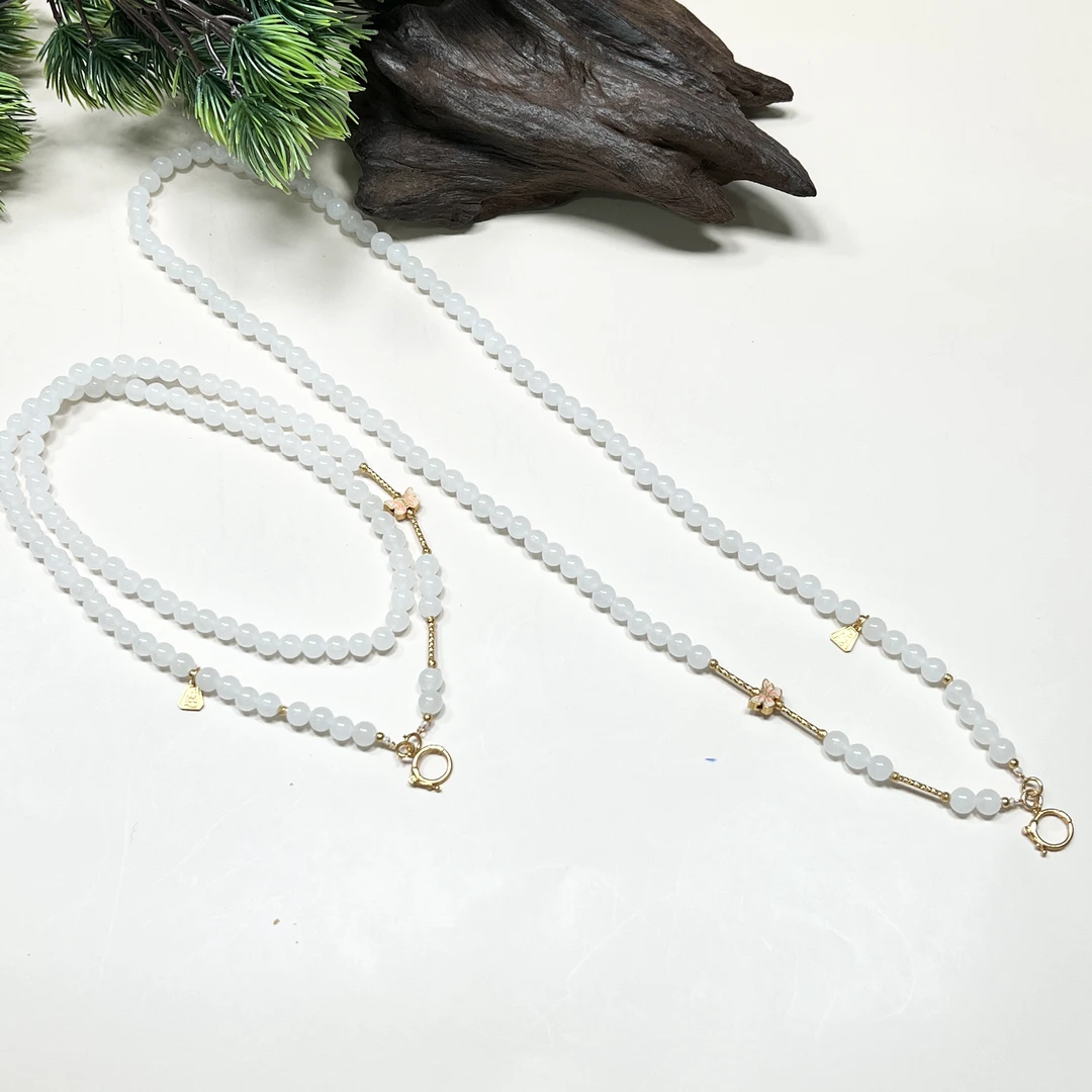 YW114天然和田玉冰底白玉万能链5mm+多样性发其一