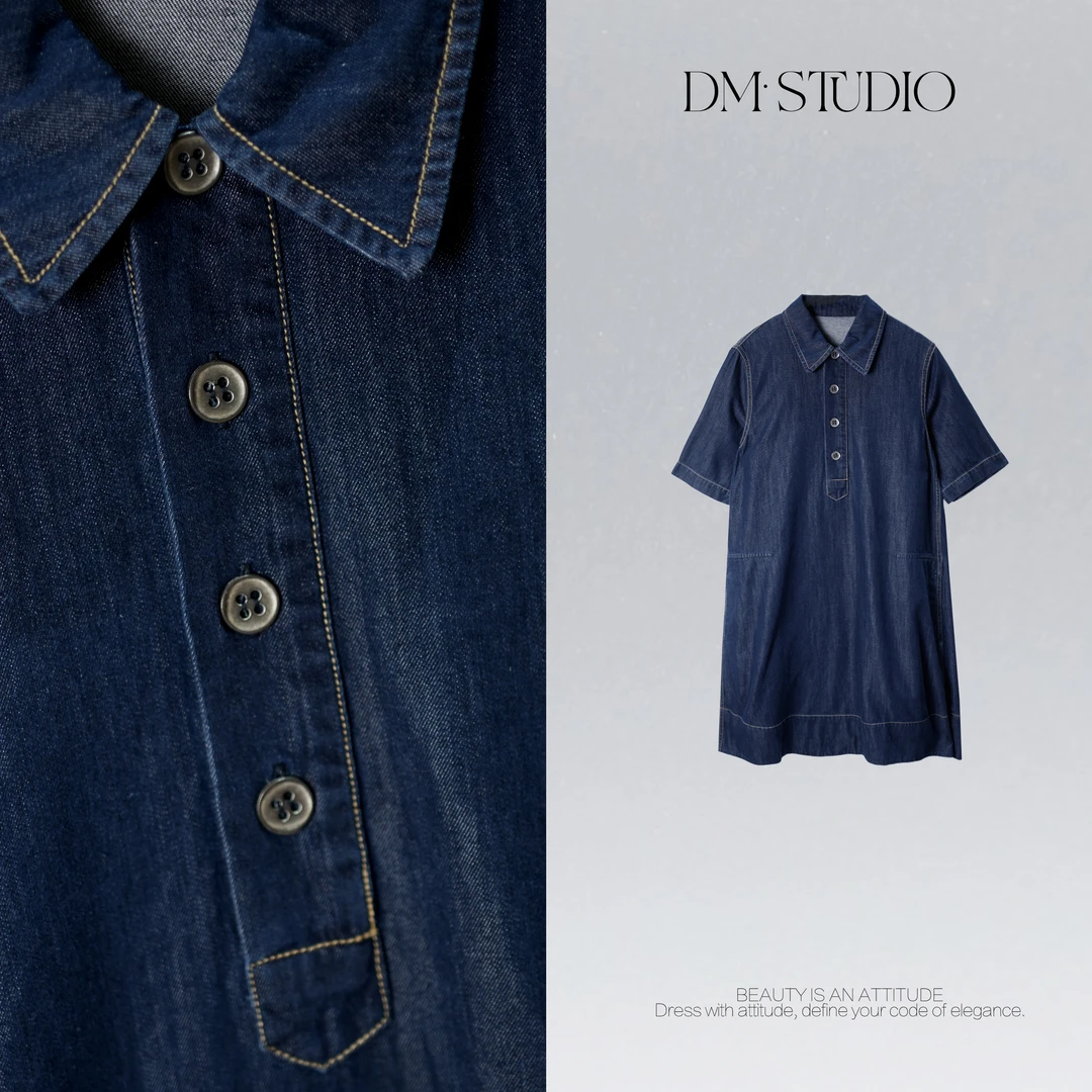 DEDM•STUDIO/夏季气质时尚宽松显瘦翻领牛仔连衣裙2507LYQ/5001LK