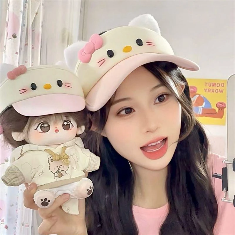 网红扇子学生骑车大帽檐HelloKitty可爱防晒空顶帽棒球帽kt猫遮阳