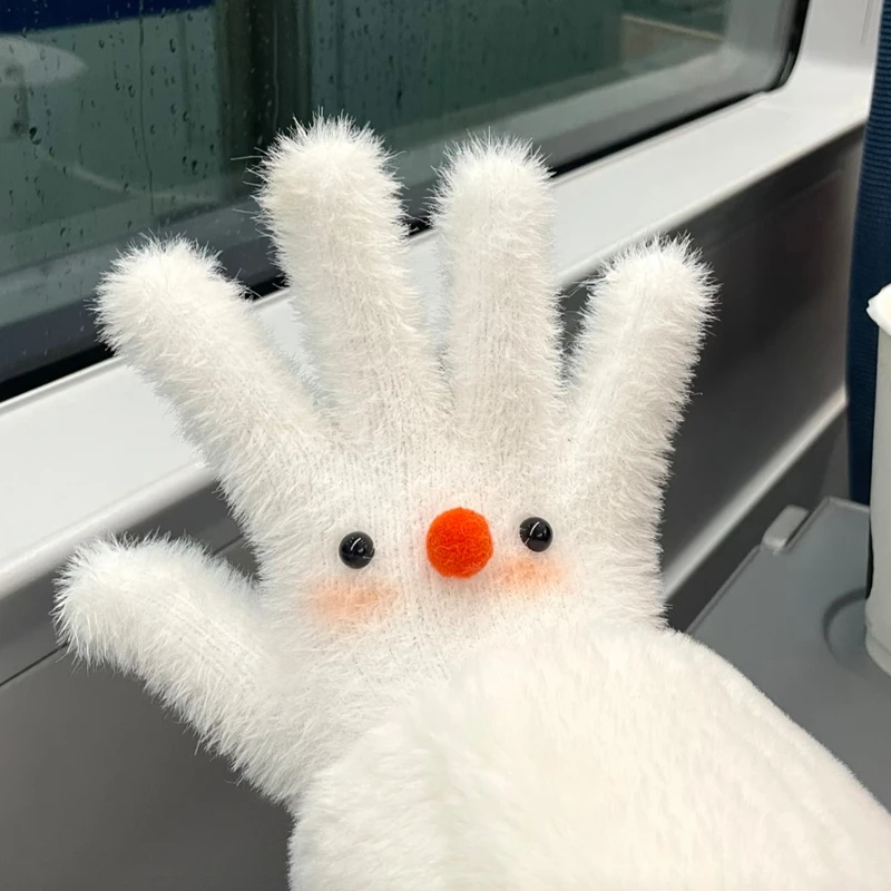 害羞小雪人可爱少女心分指保暖冬季情侣学生骑行手套防寒可触屏